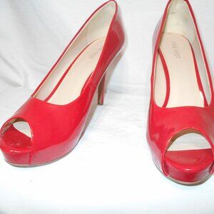 Nine West Red Patent Peep Toe Platform Stiletto Pumps